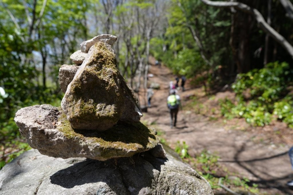 登山道で見つけた石積み